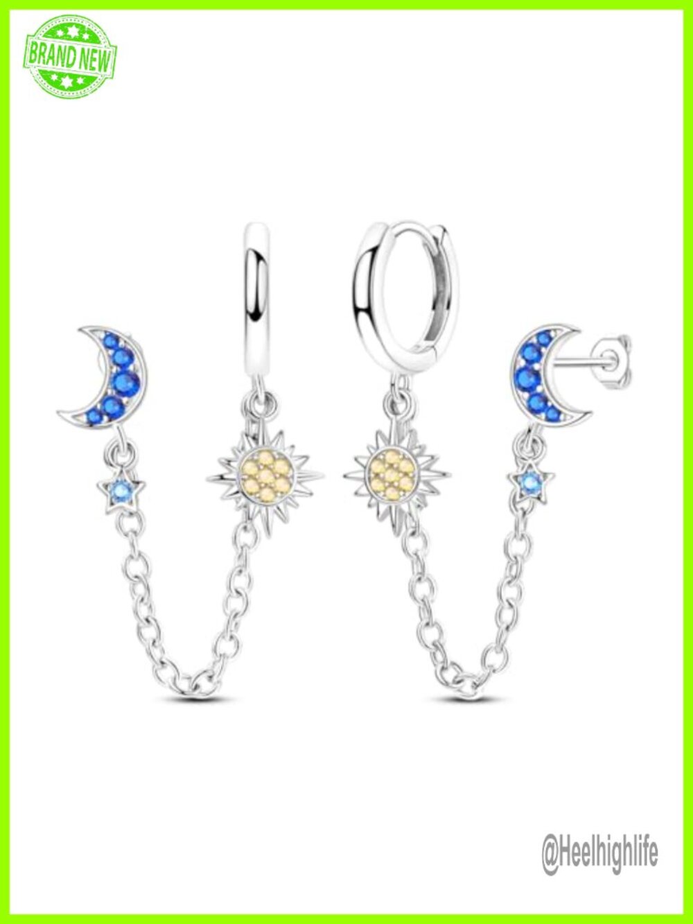 925 Sterling Silver Double Piercing Dangle Chain Hoop Earrings
